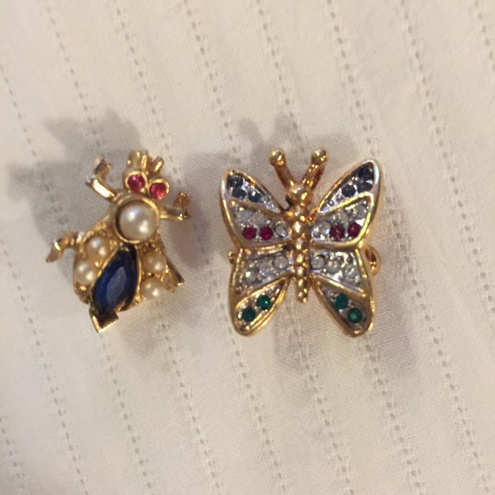 Two vintage scatter pins bug and butterfly
